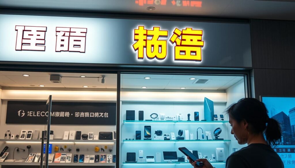 A sleek and modern storefront signage for "Telecombrother" company, featuring a prominent "轉台優惠" promotion in bold, eye-catching typography. The signage is illuminated by soft, warm lighting, creating an inviting atmosphere. In the foreground, a customer is examining a smartphone, considering the offered deals. The middle ground showcases various telecommunication devices and accessories, while the background depicts a minimalist, urban cityscape, reinforcing the technological and professional nature of the brand. The overall composition conveys a sense of anticipation, highlighting the strategic marketing and psychological appeal of the "轉台優惠" promotion. A sleek and modern storefront signage for "Telecombrother" company, featuring a prominent "轉台優惠" promotion in bold, eye-catching typography. The signage is illuminated by soft, warm lighting, creating an inviting atmosphere. In the foreground, a customer is examining a smartphone, considering the offered deals. The middle ground showcases various telecommunication devices and accessories, while the background depicts a minimalist, urban cityscape, reinforcing the technological and professional nature of the brand. The overall composition conveys a sense of anticipation, highlighting the strategic marketing and psychological appeal of the "轉台優惠" promotion.