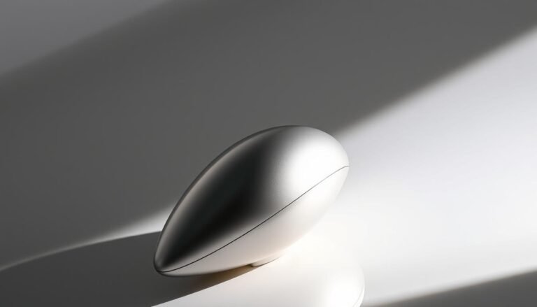 Elegant, sleek close-up of the Glowin' Beaute Oligio X 原美電波緊膚療程 skin treatment device. The device is positioned against a minimalist, high-contrast background with subtle lighting casting a soft, flattering glow. The device's smooth, polished metallic surface reflects the light, highlighting its premium, high-tech aesthetic. The composition emphasizes the device's clean, modern design and advanced functionality, conveying a sense of luxurious, results-driven skincare. The overall mood is sophisticated, aspirational, and visually compelling, perfectly suited to illustrate the section on celebrity and influencer recommendations for this cutting-edge skincare treatment.