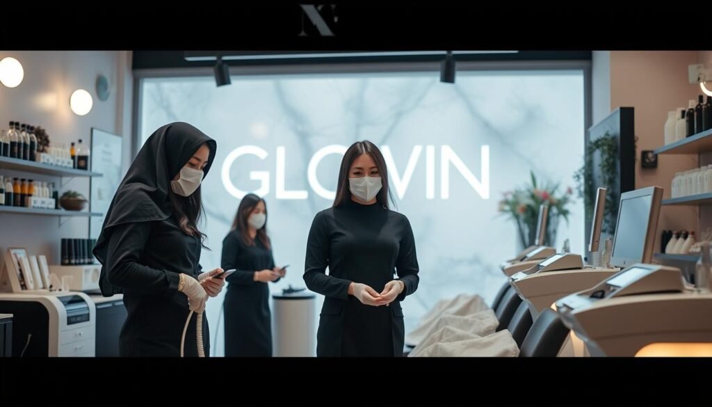 Generate an image of GLOWIN' Beaute's professional team providing Oligio X 原美電波 services. Generate an image of GLOWIN' Beaute's professional team providing Oligio X 原美電波 services.