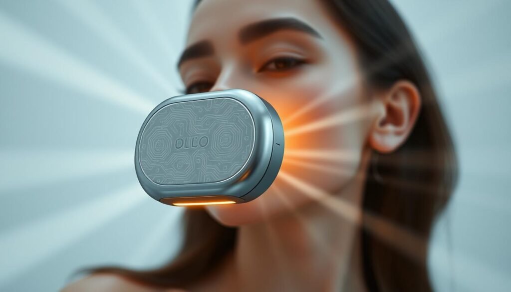Oligio X 原美電波技術, a groundbreaking skincare device by Glowin Beaute. A sleek, futuristic design with a metallic finish, emitting a soft, warm glow. Intricate circuit patterns adorn the surface, hinting at the advanced technology within. In the foreground, the device hovers subtly, casting a gentle, flattering light on the subject's skin. The background is a clean, minimalist space, allowing the product to be the focal point. Rays of soft, diffused light emanate from the device, creating an ethereal, soothing atmosphere. The overall mood is one of innovation, technology, and enhanced natural beauty. Oligio X 原美電波技術, a groundbreaking skincare device by Glowin Beaute. A sleek, futuristic design with a metallic finish, emitting a soft, warm glow. Intricate circuit patterns adorn the surface, hinting at the advanced technology within. In the foreground, the device hovers subtly, casting a gentle, flattering light on the subject's skin. The background is a clean, minimalist space, allowing the product to be the focal point. Rays of soft, diffused light emanate from the device, creating an ethereal, soothing atmosphere. The overall mood is one of innovation, technology, and enhanced natural beauty.