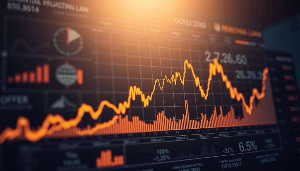 A sophisticated financial graph illuminated by warm lighting, capturing the nuances of personal loan interest rates. A central line chart depicts the fluctuations, set against a backdrop of data visualizations and financial icons. The composition conveys a sense of analytical depth, inviting the viewer to explore the key factors influencing personal credit interest rates. Clean, minimalist design with a focus on clarity and informative content to support the article's section on the critical elements shaping individual loan pricing. A sophisticated financial graph illuminated by warm lighting, capturing the nuances of personal loan interest rates. A central line chart depicts the fluctuations, set against a backdrop of data visualizations and financial icons. The composition conveys a sense of analytical depth, inviting the viewer to explore the key factors influencing personal credit interest rates. Clean, minimalist design with a focus on clarity and informative content to support the article's section on the critical elements shaping individual loan pricing.