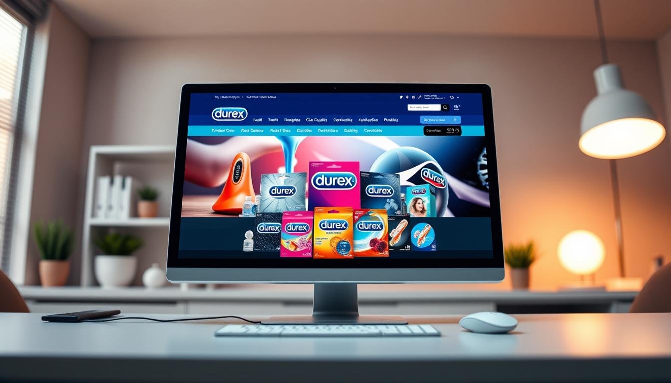 A visually striking image capturing a Durex product display in an official online shopping context. The foreground should feature a sleek computer or mobile device showcasing the Durex website, displaying a clear, attractive layout of products with an emphasis on quality and reliability. In the middle, display a selection of Durex packaging, ensuring vibrant colors and clean design, symbolizing trustworthiness. The background should feature a modern, minimalistic workspace with soft, warm lighting that evokes a sense of professionalism and comfort. Use a shallow depth of field to focus on the device and products, blurring the background slightly. The overall atmosphere should be informative, highlighting the value of choosing official channels for Durex purchases while maintaining a professional look.